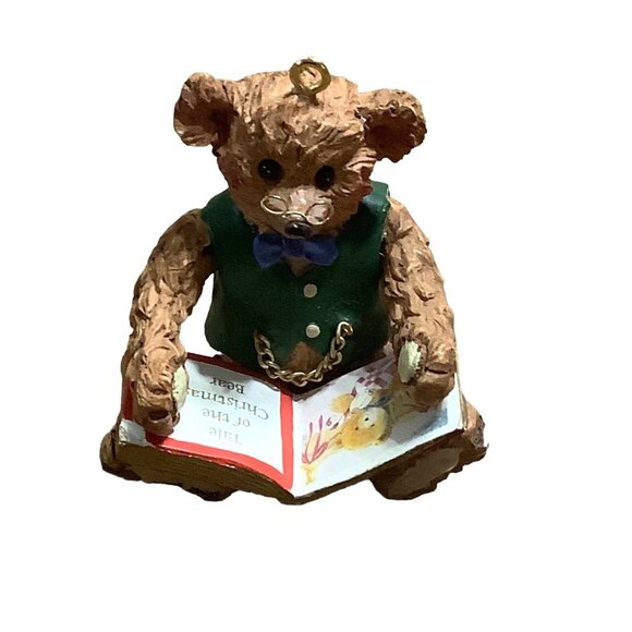 Vtg AGC Carlton Cards Tale of the Christmas Teddy Bear Book Figurine Ornament - Picture 1 of 4